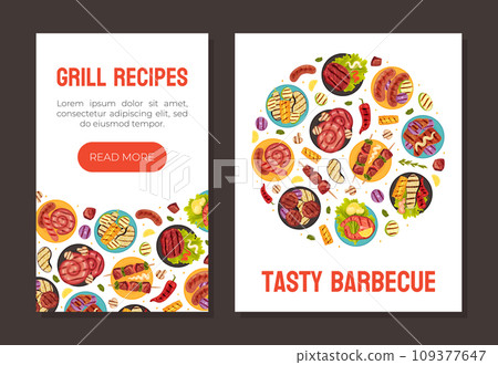Grill Food Banner Design with Roasted Barbecue Meal Vector Template Grill Food Banner Design with Roasted Barbecue Meal Vector Template 109377647