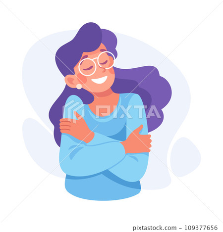 Woman Character Hug Herself Taking Care and Show Importance of Oneself Vector Illustration 109377656