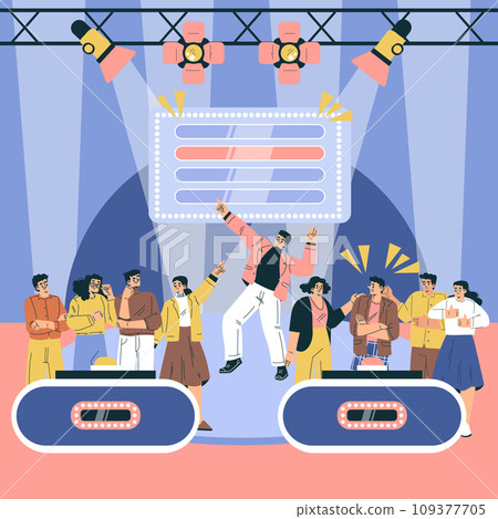 Tv Quiz Game with People Characters in Team Answer Question Vector Set Tv Quiz Game with People Characters in Team Answer Question Vector Set 109377705