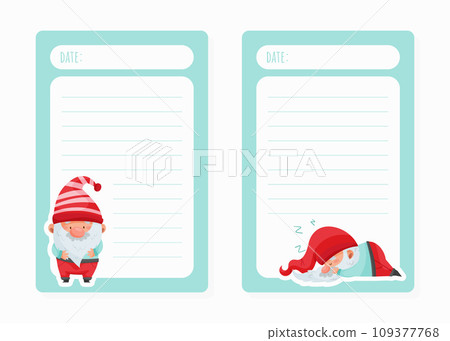 Note and Reminder Card with Funny Gnome or Dwarf in Red Hat with White Beard Vector Template 109377768