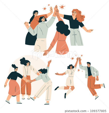 People Character Giving High Five Informal Gesture Vector Set 109377805