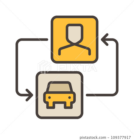 Carsharing vector Man and Car with Arrows concept colored icon Carsharing vector Man and Car with Arrows concept colored icon 109377917