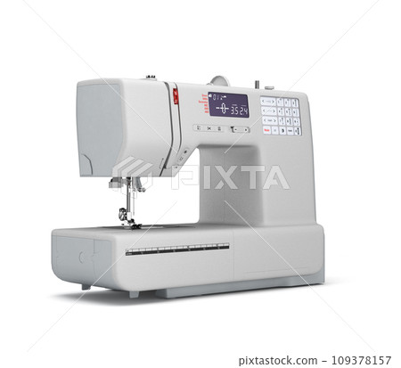 Concept atelier, fashion studio, fashion designer, tailor white sewing machine perspective left view 3d render on white 109378157