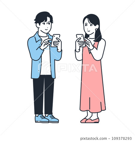 年輕男女操作智慧型手機的簡單向量圖集素材 年輕男女操作智慧型手機的簡單向量圖集素材 109378293