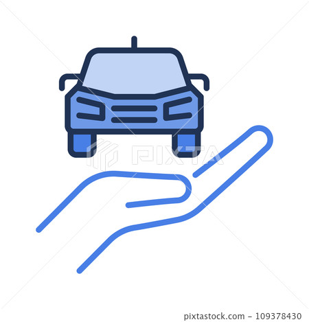 Hand with Vehicle vector Car Rental concept blue icon or sign Hand with Vehicle vector Car Rental concept blue icon or sign 109378430