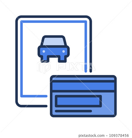 Tablet with Car Rental App vector Online Payment blue icon 109378456