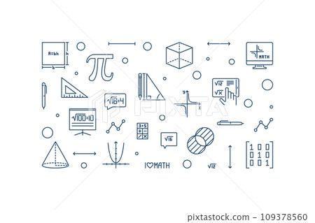 I Love Maths horizontal vector thin line banner. Math concept linear illustration I Love Maths horizontal vector thin line banner. Math concept linear illustration 109378560