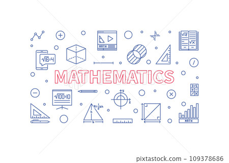 Mathematics vector outline horizontal banner. Math Science linear illustration Mathematics vector outline horizontal banner. Math Science linear illustration 109378686