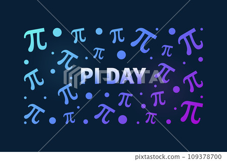Pi Day on March 14th vector horizontal colored banner. Math concept illustration Pi Day on March 14th vector horizontal colored banner. Math concept illustration 109378700