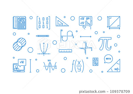 World Math Day vector outline heart banner. Math 8 March Holiday illustration 109378709