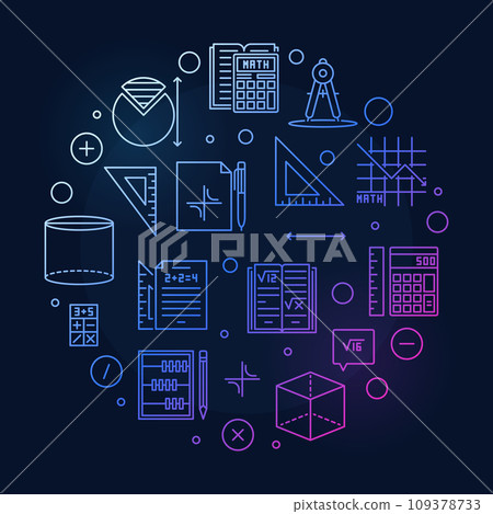 Basic Math vector line round colored banner. Mathematics concept illustration 109378733