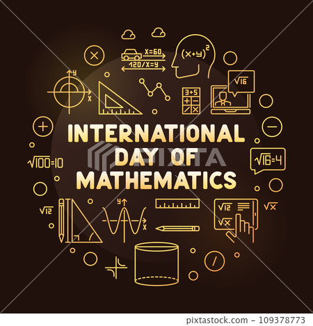 International Day of Mathematics vector line round colored banner. IDM March 14 concept illustration International Day of Mathematics vector line round colored banner. IDM March 14 concept illustration 109378773