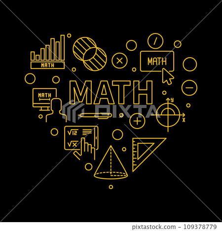 Math Heart vector concept outline banner - Math heart-shaped illustration 109378779