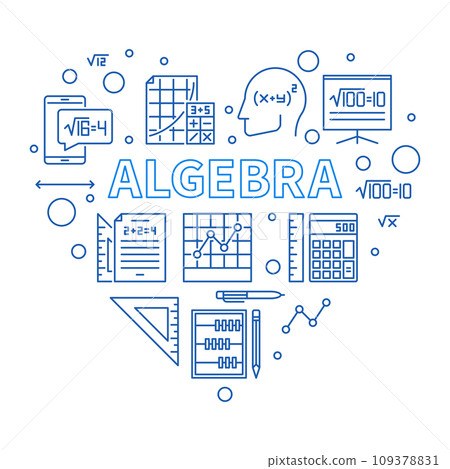 Algebra concept outline heart shape banner - vector illustration Algebra concept outline heart shape banner - vector illustration 109378831