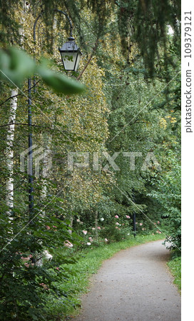 park alley and street lamp park alley and street lamp 109379121