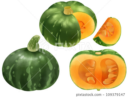 Pumpkin illustration material set painted in watercolor Pumpkin illustration material set painted in watercolor 109379147