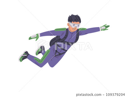 Falling man in special uniform parachute jump flat style 109379204