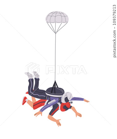 Parachuting person falling with instructor, vector illustration of skydivers hobby, outdoor extreme activities, airdrop Parachuting person falling with instructor, vector illustration of skydivers hobby, outdoor extreme activities, airdrop 109379213