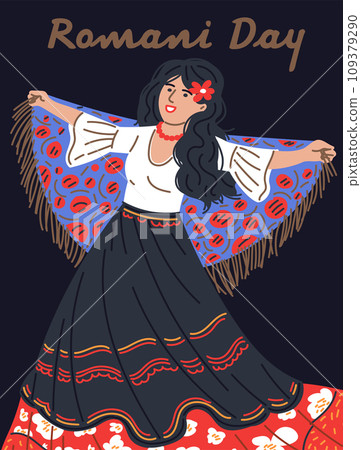 Poster or vertical banner about Romani Day flat style 109379290