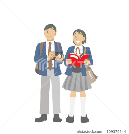 Students enjoying sightseeing with guidebooks 109379344