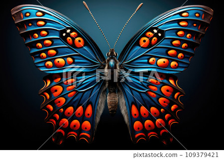Beautiful multicolored butterfly on a blue background 109379421