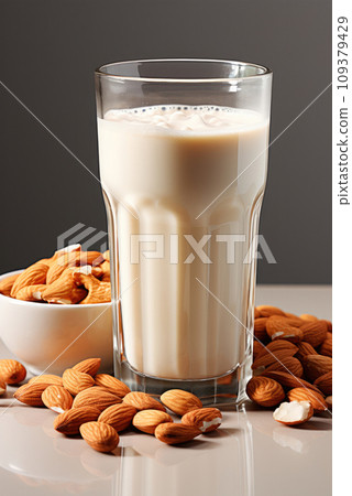 Alternative milk from cashews in a glass on the table 109379429