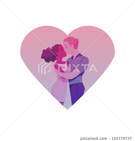 Two enamored lovers hugging and kissing, flirting, vector cartoon romantic romantic young couple in heart Two enamored lovers hugging and kissing, flirting, vector cartoon romantic romantic young couple in heart 109379737