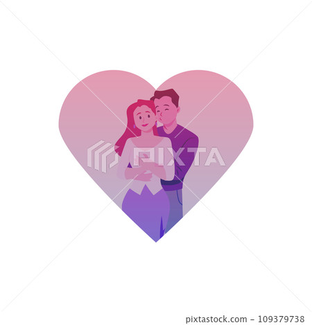 Heart shape with happy hugging couple flat style, vector illustration 109379738