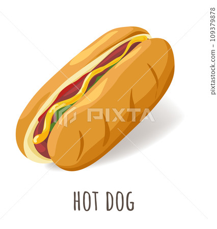 Hot dog with mustard and ketchup, street fastfood 109379878