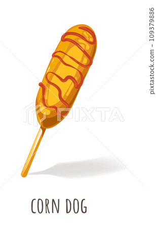 Corn dog, American snack on stick with ketchup Corn dog, American snack on stick with ketchup 109379886