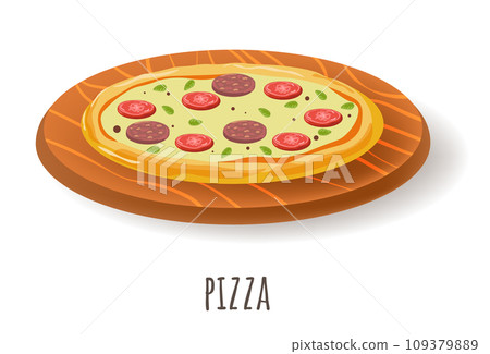 Italian pizza with pepperoni and tomato slices Italian pizza with pepperoni and tomato slices 109379889