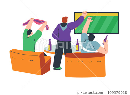 Men friends watching football in pub or bar vector Men friends watching football in pub or bar vector 109379918