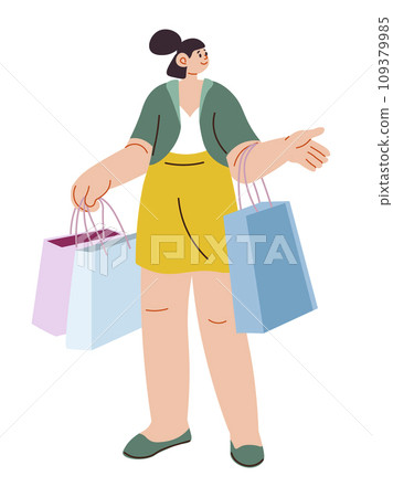 Female character shopping, woman carrying bags Female character shopping, woman carrying bags 109379985
