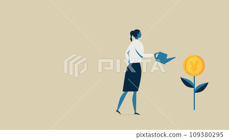 A woman watering Chinese Yuan flowers. 109380295