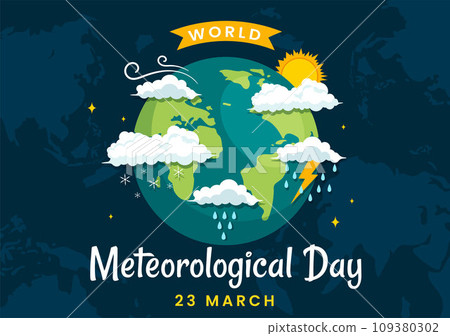 World Meteorological Day Vector Illustration on 23 March with Earth Map, Meteorology Science and Researching Weather in Flat Cartoon Background 109380302