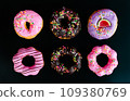 Donuts, black background, quantity 6 pieces 109380769