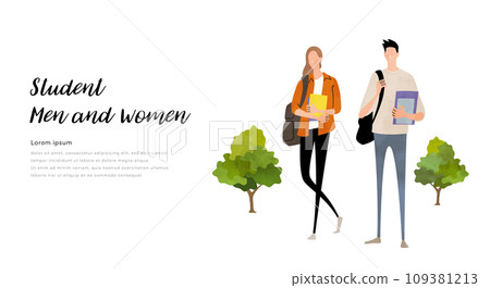 Vector illustration material: male and female students in casual clothes Vector illustration material: male and female students in casual clothes 109381213