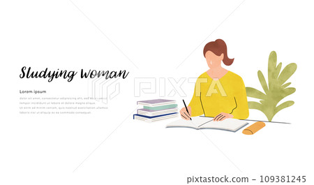 Vector illustration material: woman studying in the room 109381245