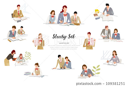 Vector illustration material: students studying, people set 109381251