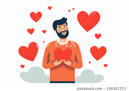 Illustration of a man in love. Fall in love, emoji, facial expression, emotional face. Illustration of a man in love. Fall in love, emoji, facial expression, emotional face. 109381353