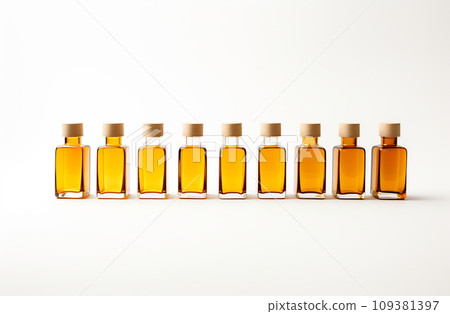 Adjacent pharmaceutical bottles in a row on light background 109381397