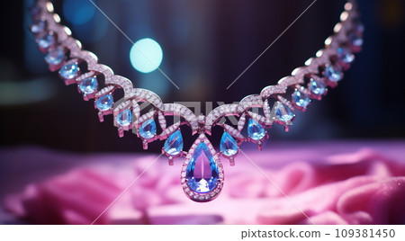 Luxurious jewelry necklace in purple and magenta Luxurious jewelry necklace in purple and magenta 109381450