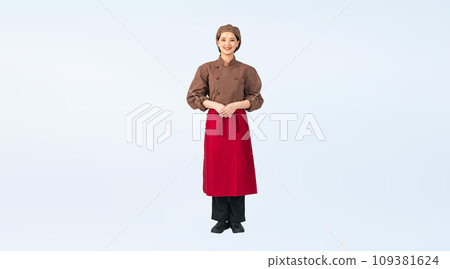 Woman wearing cooking clothes, cook, restaurant worker, cutout full body photo 109381624