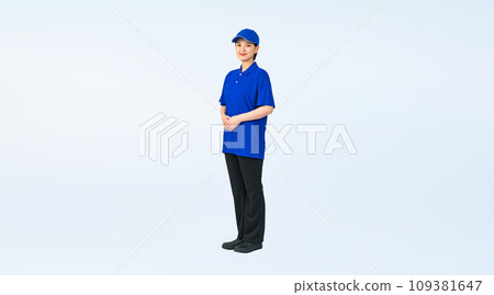Woman in work clothes, delivery staff, worker, cutout full body photo 109381647