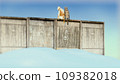 Two cartoon cats sitting on the fence. 3d render, 3d illustration. 109382018