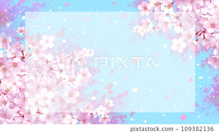 Frame of cherry blossoms and blue sky Sakura blizzard 16:9 Frame of cherry blossoms and blue sky Sakura blizzard 16:9 109382136