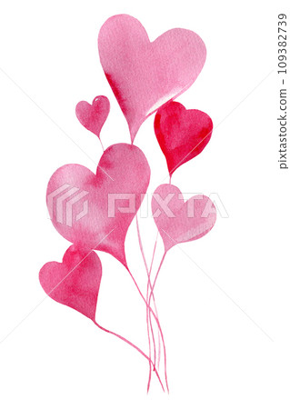 Love watercolor, Hand painted watercolor pink heart set isolated on white background. Valentines Day  109382739