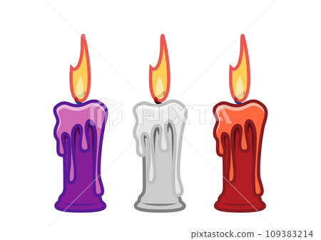 Illustration set of eerie candles with burning flames Illustration set of eerie candles with burning flames 109383214