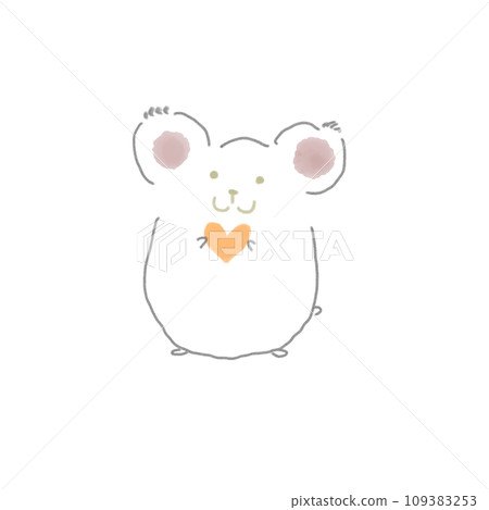 一隻老鼠拿著一顆橘色的心的插圖 109383253
