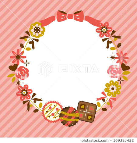 Valentine's Day frame studded with chocolates and flowers Valentine's Day frame studded with chocolates and flowers 109383428